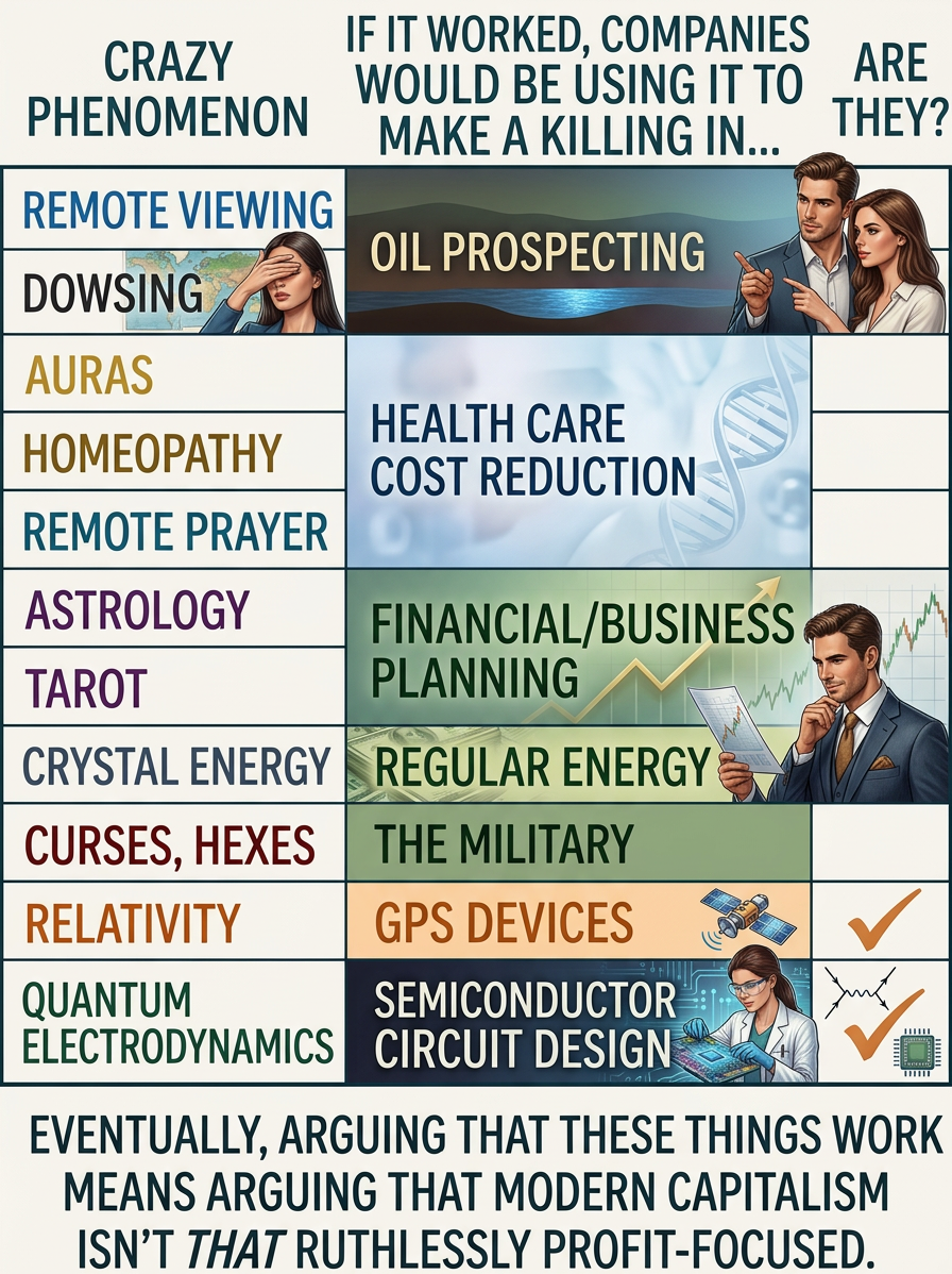 Not to be confused with 'making money selling this stuff to OTHER people who think it works', which corporate accountants and actuaries have zero problems with.