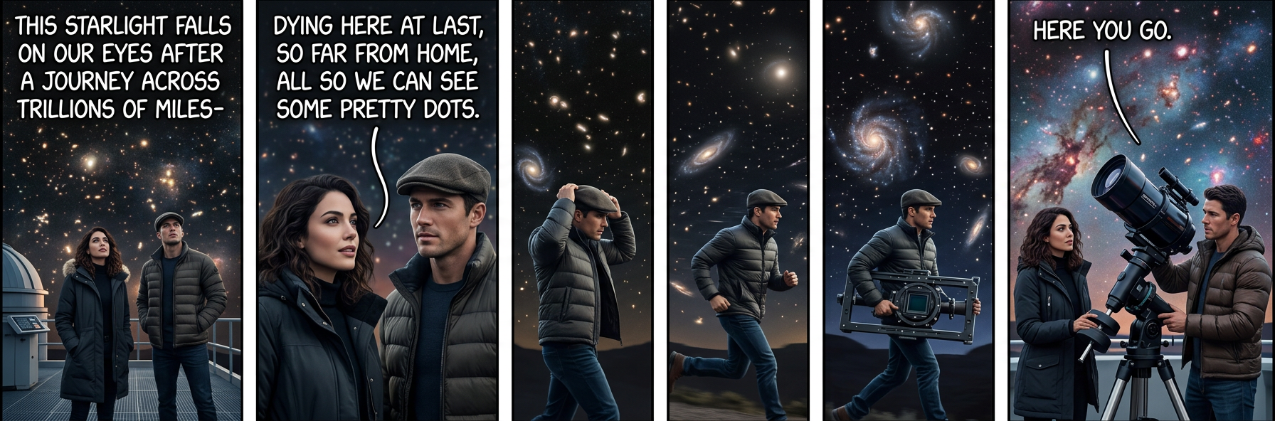 Don't worry! From the light's point of view, home and your eye are in the same place, and the journey takes no time at all! Relativity saves the day again.