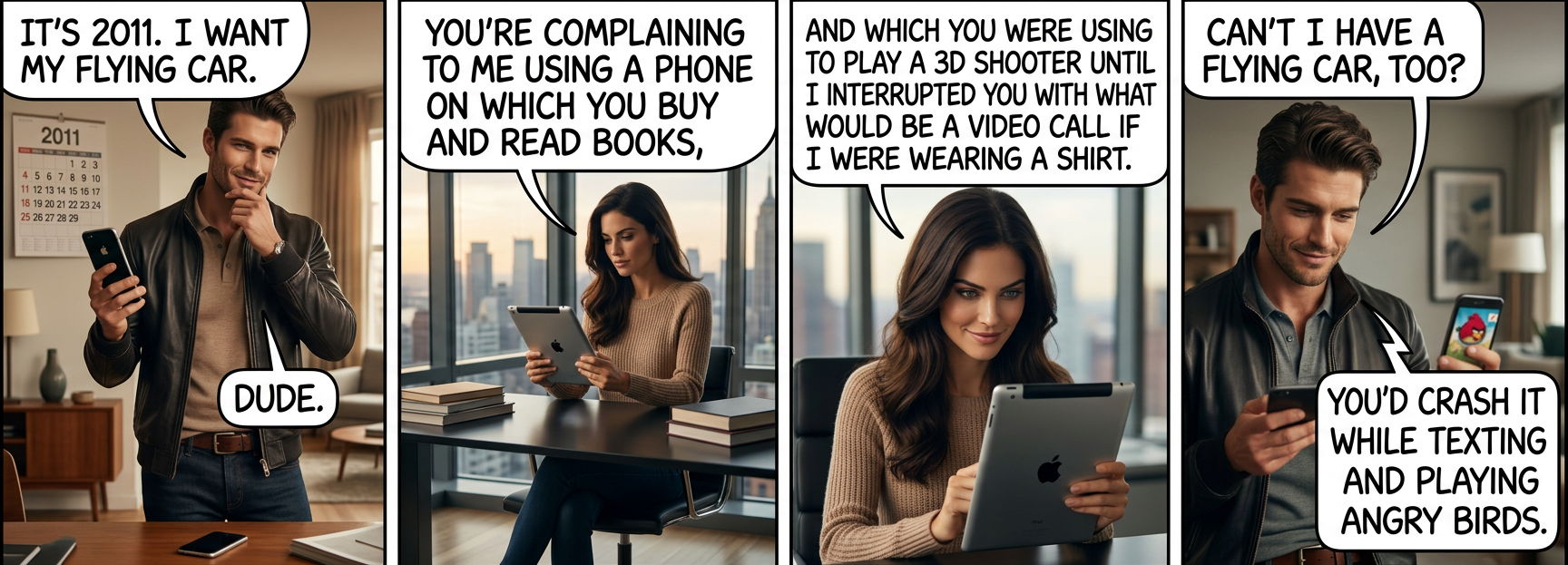 It's hard to fit in the backseat of my flying car with my android Realdoll when we're both wearing jetpacks.