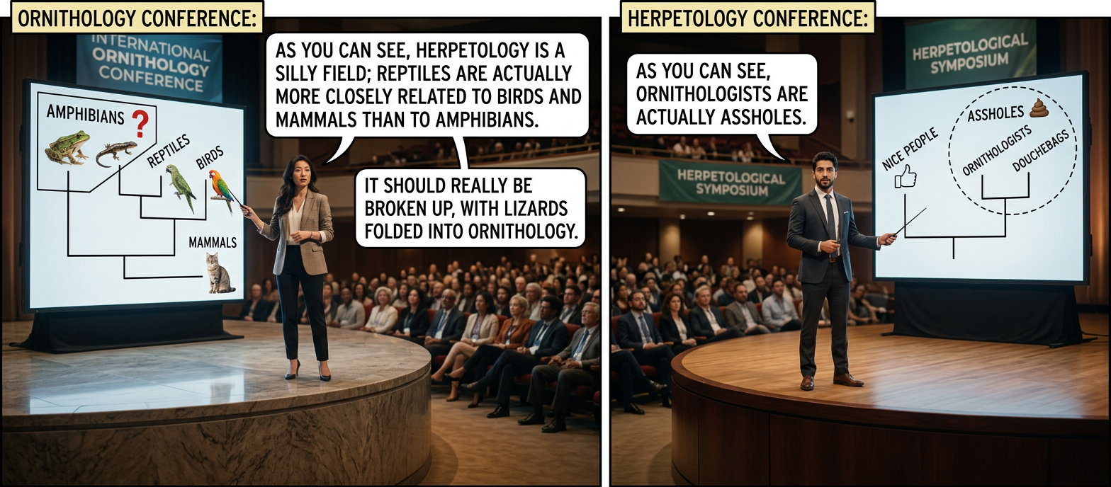Birds are Aves, which is part of the clade Theropoda, which is in Saurischia, which is in Dinosauria. Those birds outside our windows are dinosaurs. We can clear out the rest of our brains because we now have the best fact.