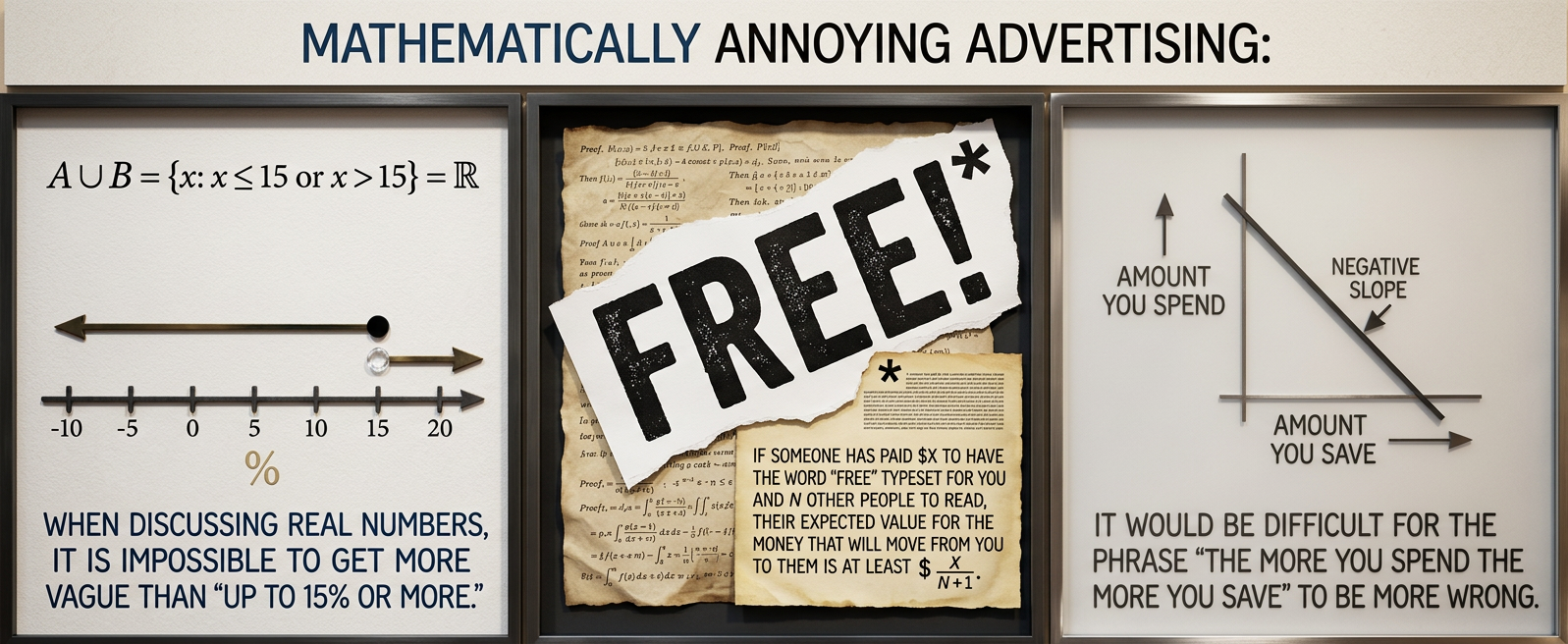 I remember the exact moment in my childhood when I realized, while reading a flyer, that nobody would ever spend money solely to tell me they wanted to give me something for nothing. It's a much more vivid memory than the (related) parental Santa talk.
