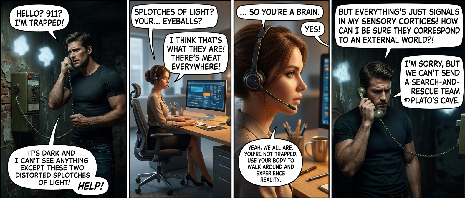 Socrates could've saved himself a lot of trouble if he'd just brought a flashlight, tranquilizer gun, and a bunch of rescue harnesses.