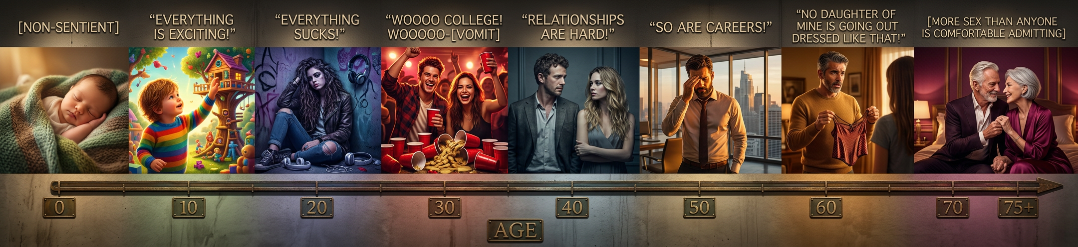 Every age: "I'm glad I'm not the clueless person I was five years ago, but now I don't want to get any older."