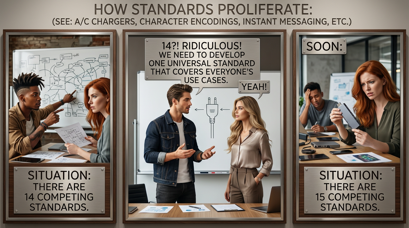 Fortunately, the charging one has been solved now that we've all standardized on mini-USB. Or is it micro-USB? Shit.