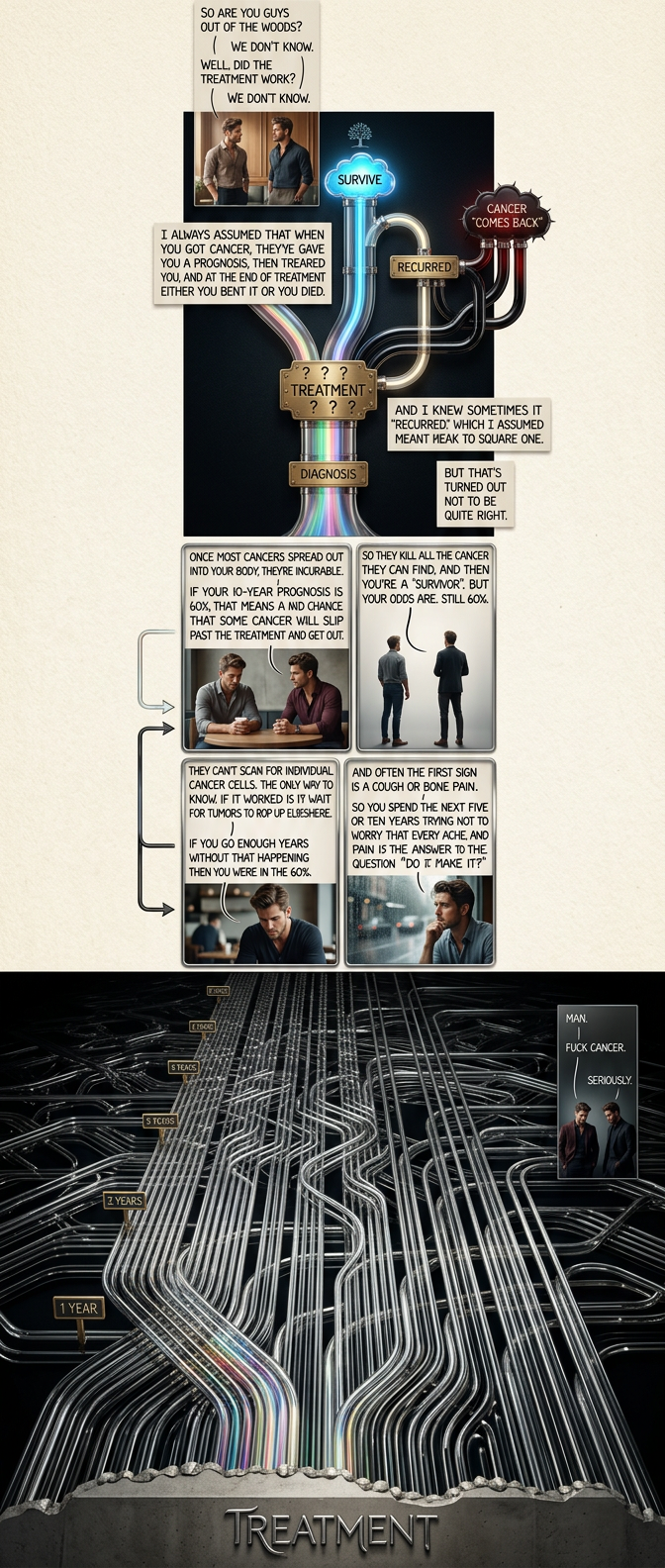 Each quarter of the lanes from left to right correspond loosely to breast cancer stages one through four (at diagnosis).