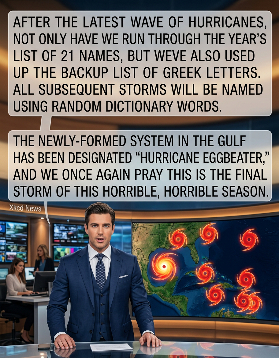 After exhausting the OED, we started numbering them. When overlapping hurricanes formed at all points on the Earth's surface, and our scheme was foiled by Cantor diagonalization, we just decided to name them all "Steve". Your local forecast tomorrow is "Steve". Good luck.