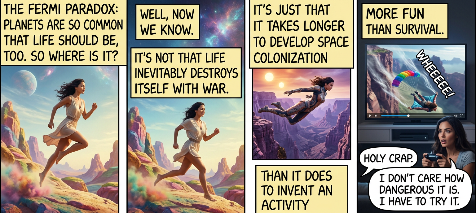 And no avian society ever develops space travel because it's impossible to focus on calculus when you could be outside flying.
