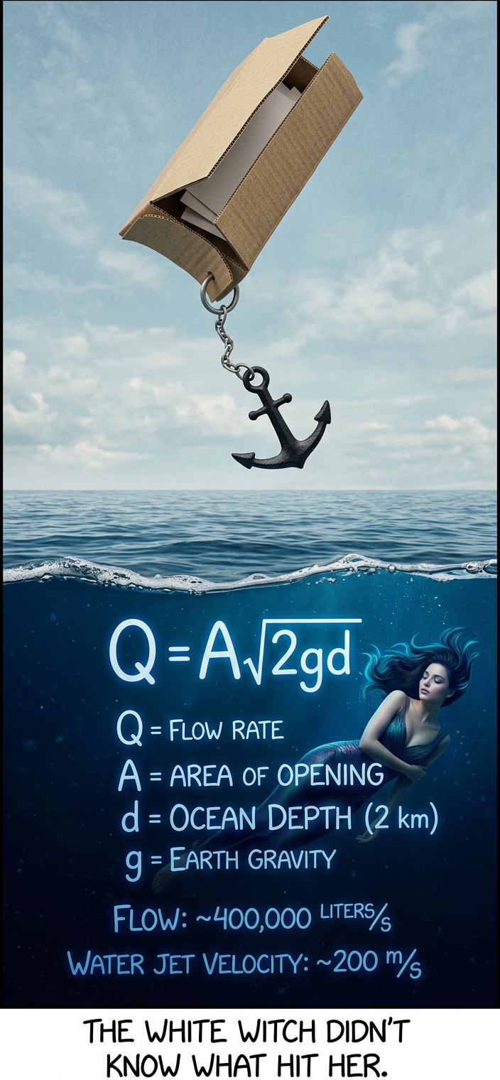 If you fire a Portal gun through the door of the wardrobe, space and time knot together, which leads to a frustrated Aslan trying to impart Christian morality to the Space sphere.